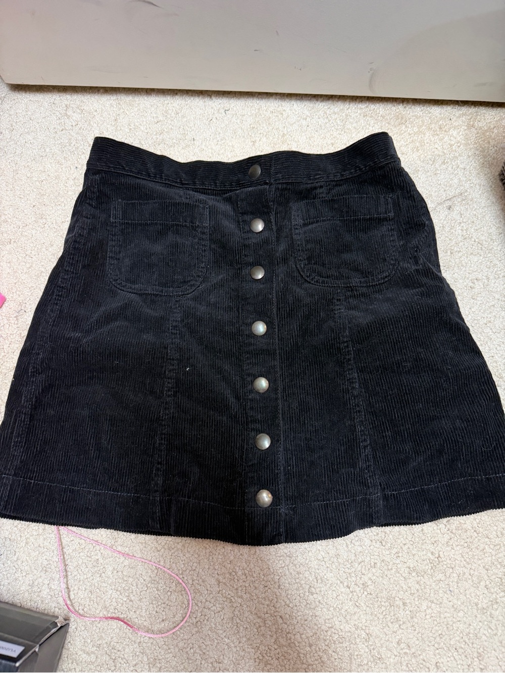 Brandy Melville Black Corduroy Button-Front Mini Skirt